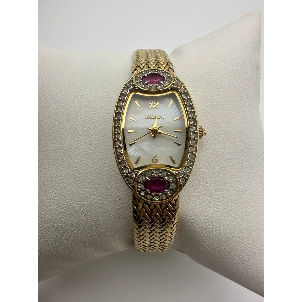 Vintage Elgin genuine ruby mother of pearl rhinestone watch